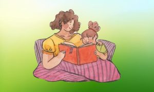 Mutter liest mit ihrer Tochter
